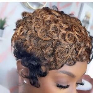 VRZ Short Curly Pixie Cut Wigs 100% Human Hair Use Hightlight Blonde Color F1B30